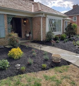 new flagstone walkway & mulch bed plantings3