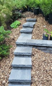 new retaining wall, steps & mulched beds2