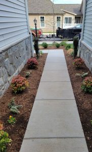 new walkway & mulch bed plantings